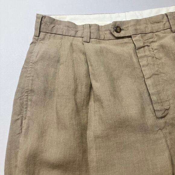 Jos A Banks Travelers Collection 100% Linen Pleated Cuffed Trouser Pants 35x30 - Picture 6 of 11